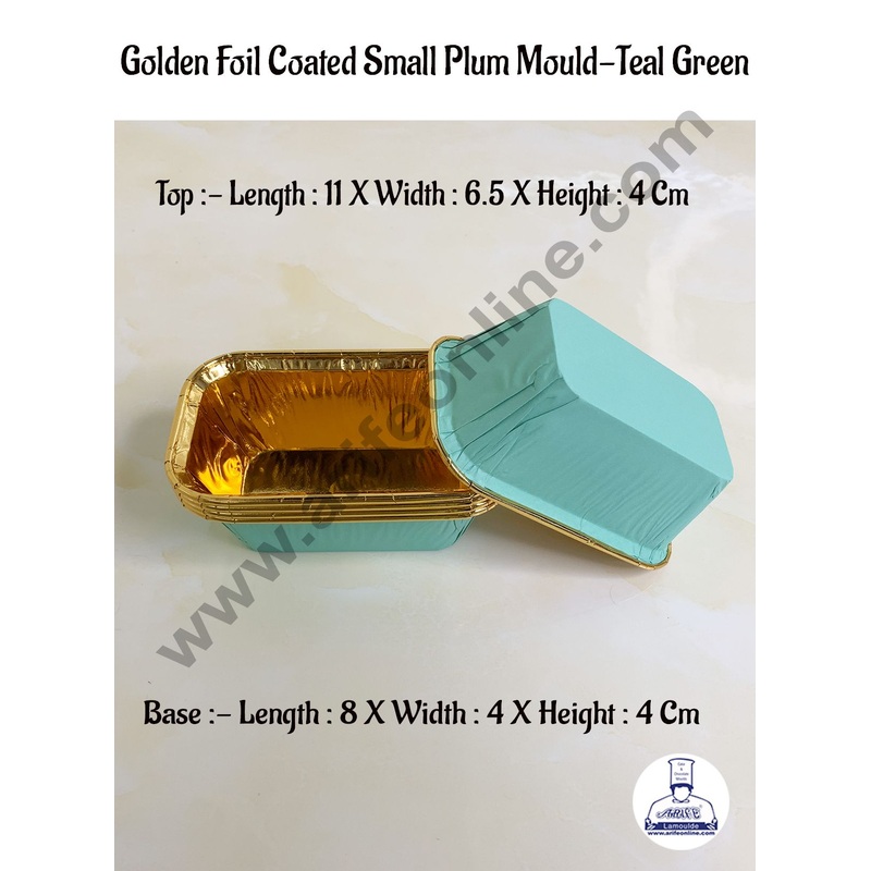 CAKE DECOR 10 Pcs Small Golden Foil Coated Teal Green Paper Bake and Serve Plum Cake Mold