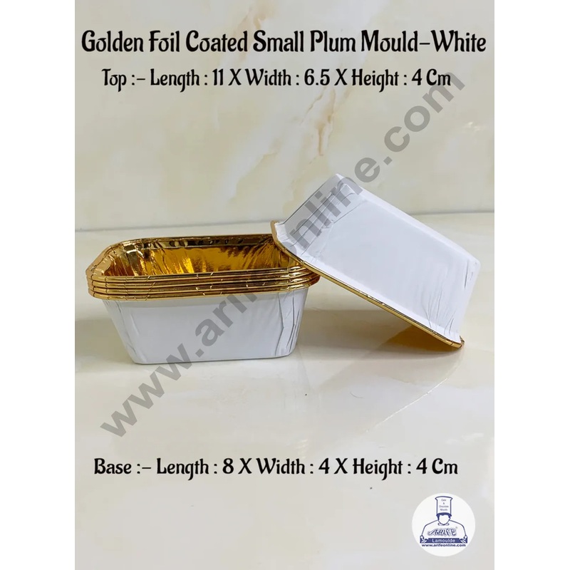 CAKE DECOR 10 Pcs Small Golden Foil Coated White Paper Bake and Serve Plum Cake Mold