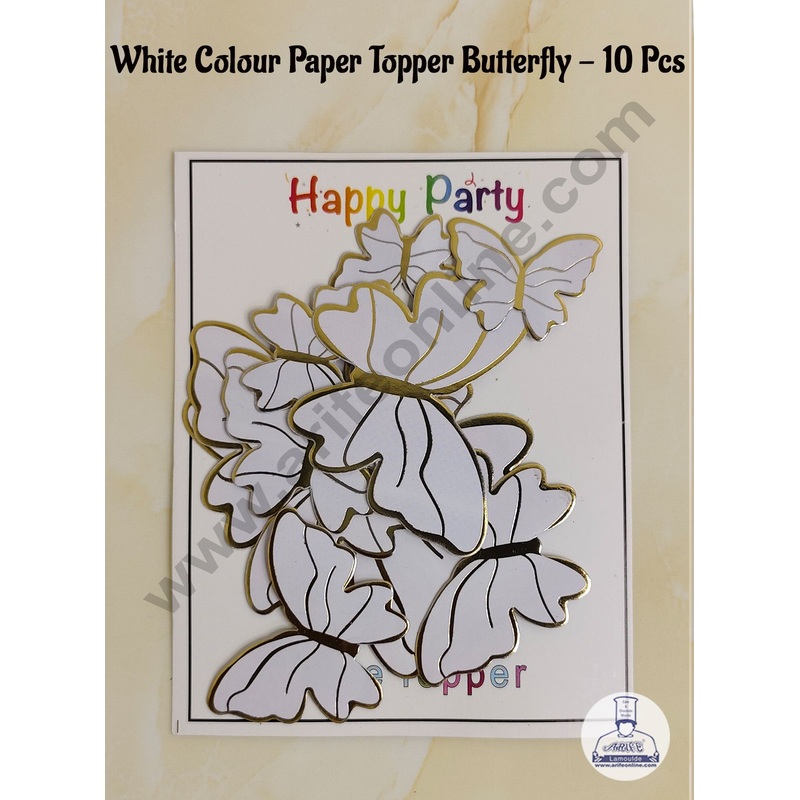 CAKE DECOR 10 Pcs White Colour Butterfly Paper Topper For Cake And Cupcake Decoration