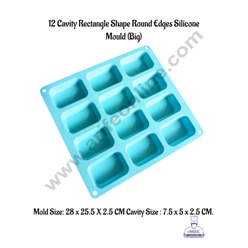 CAKE DECOR 12 Cavity Rectangle Shape Round Edges Silicone moulds for Soaps, Chocolate Jelly Desserts (Big)(SBSM-LBM1361)