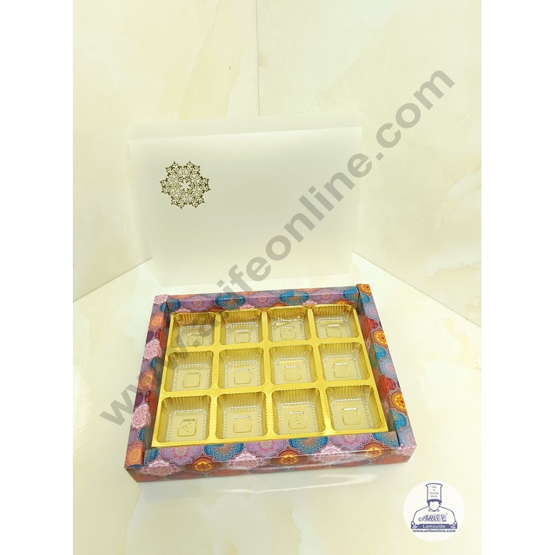 CAKE DECOR 12 Cavity Traditional Design Chocolate Box with Sliding Cover & Cavity ( 10 Piece Pack ) - Multicolor