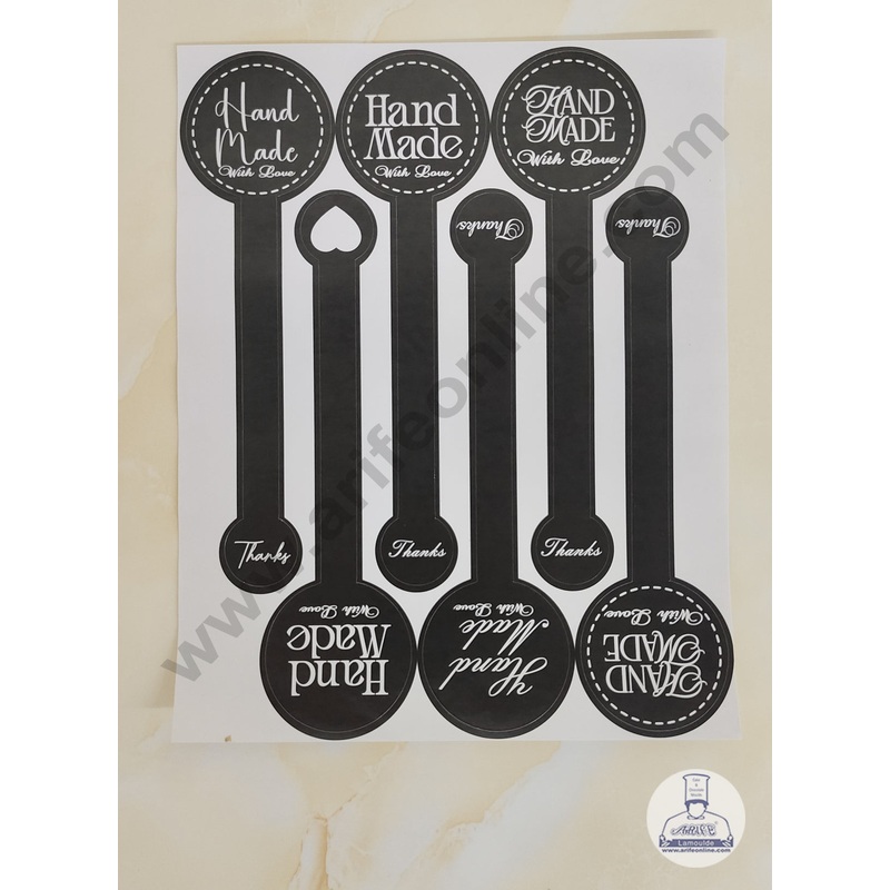 CAKE DECOR 12 Pcs Hand Made Long Stickers For Jars, Cookies, Cake Box, Pastry Bags, Hamper Seals, Gifting Labels Bakery Stickers - Black