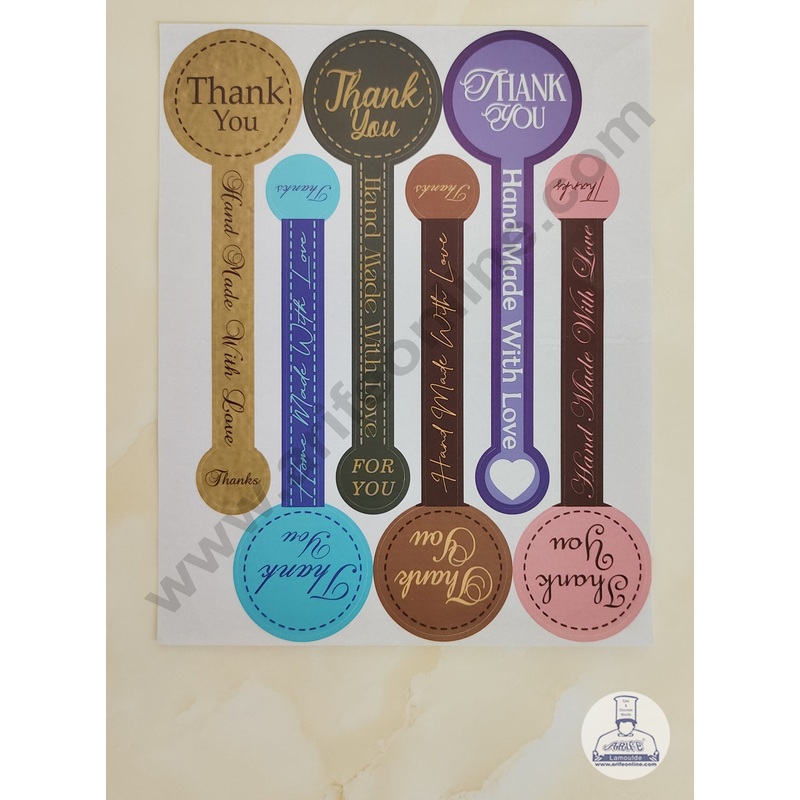 CAKE DECOR 12 Pcs Thank You Long Stickers For Jars, Cookies, Cake Box, Pastry Bags, Hamper Seals, Gifting Labels Bakery Stickers - Multi Color