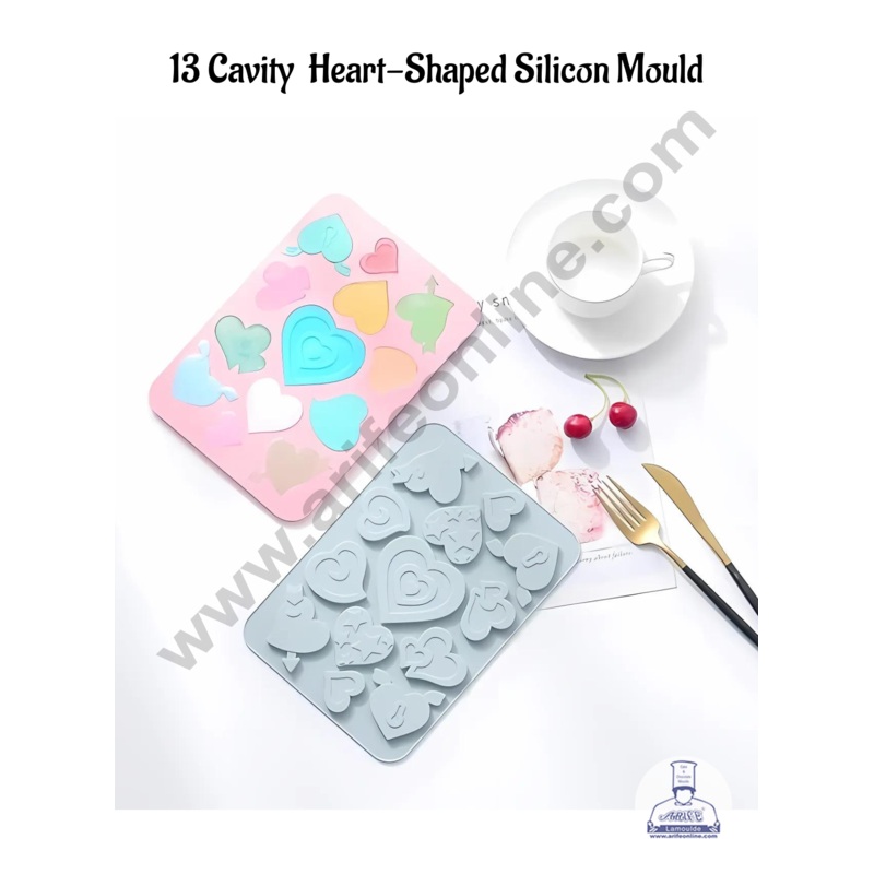 CAKE DECOR 13 Cavity Heart Shaped Silicone moulds for Chocolate, Jelly Desserts (SBSM-LBM237)
