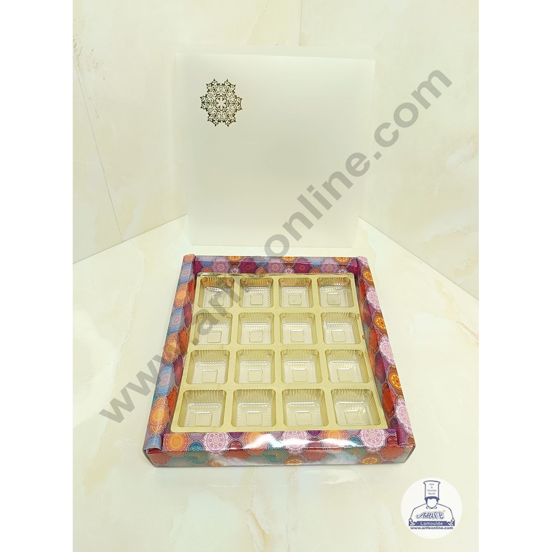 CAKE DECOR 16 Cavity Traditional Design Chocolate Box with Sliding Cover & Cavity ( 10 Piece Pack ) - Multicolor