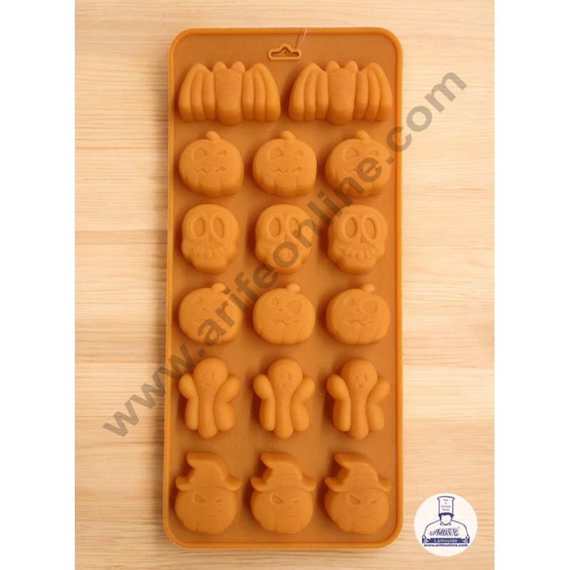 CAKE DECOR 17 Cavity Mini Skull Bat pumpkins ghosts Silicon Chocolate Mould Halloween Chocolate Jelly dessert Mould