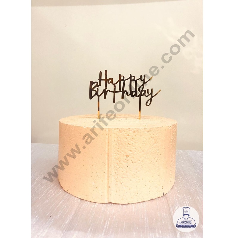 CAKE DECOR 5 inch Acrylic Gold Mirror Finishing Acrylic Stylish Happy Birthday Cake Topper  Design-1 ( SBMT-1236 )