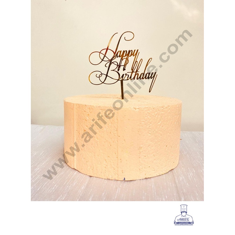 CAKE DECOR 5 inch Acrylic Gold Mirror Finishing Acrylic Stylish Happy Birthday Cake Topper  Design-10 ( SBMT-1245 )