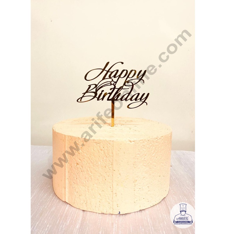 CAKE DECOR 5 inch Acrylic Gold Mirror Finishing Acrylic Stylish Happy Birthday Cake Topper  Design-11 ( SBMT-1246 )
