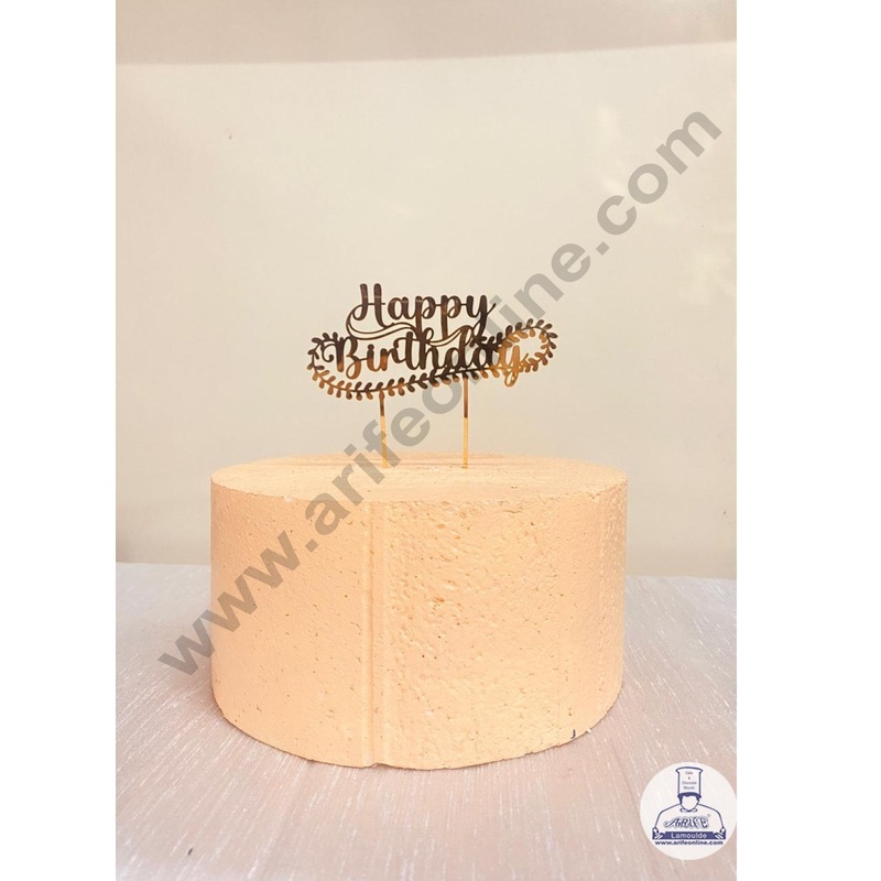 CAKE DECOR 5 inch Acrylic Gold Mirror Finishing Acrylic Stylish Happy Birthday Cake Topper  Design-2 ( SBMT-1237 )