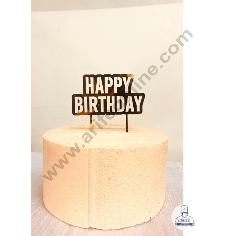 CAKE DECOR 5 inch Acrylic Gold Mirror Finishing Acrylic Stylish Happy Birthday Cake Topper  Design-4 ( SBMT-1239 )