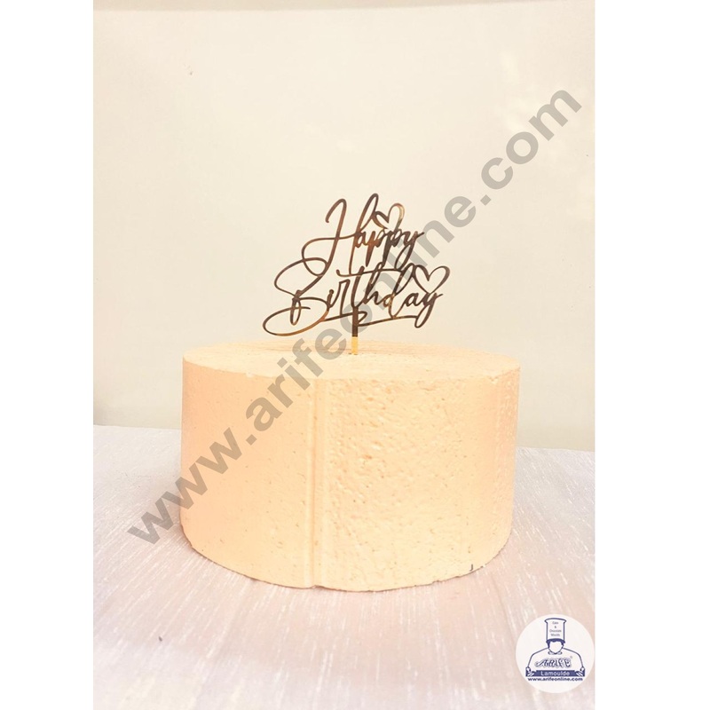 CAKE DECOR 5 inch Acrylic Gold Mirror Finishing Acrylic Stylish Happy Birthday Cake Topper  Design-6 ( SBMT-1241 )