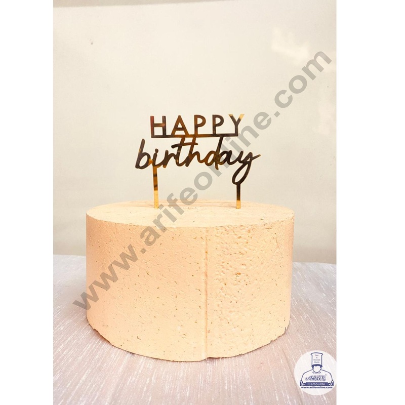 CAKE DECOR 5 inch Acrylic Gold Mirror Finishing Acrylic Stylish Happy Birthday Cake Topper  Design-7 ( SBMT-1242 )