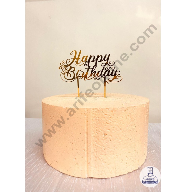CAKE DECOR 5 inch Acrylic Gold Mirror Finishing Acrylic Stylish Happy Birthday Cake Topper  Design-8 ( SBMT-1243 )