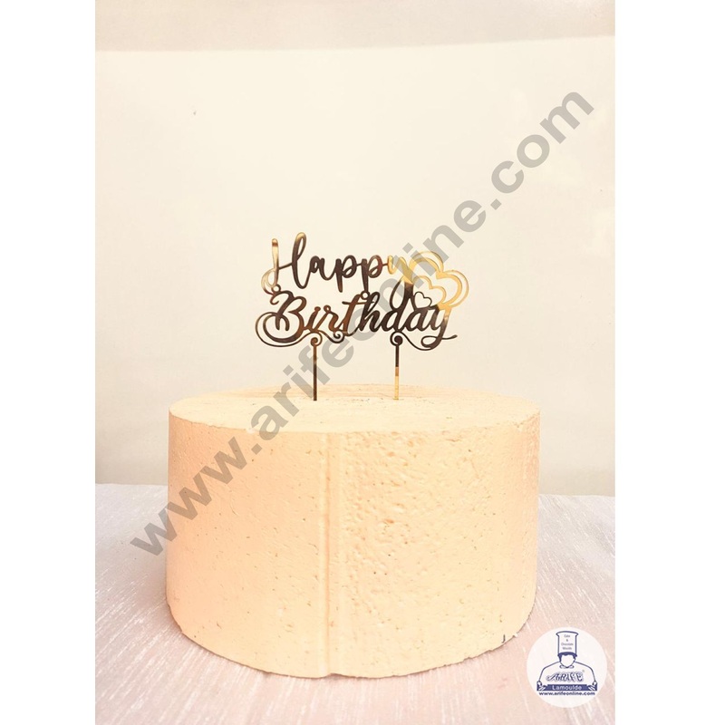 CAKE DECOR 5 inch Acrylic Gold Mirror Finishing Happy Birthday Cake Topper With Heart Design-13 ( SBMT-1248 )