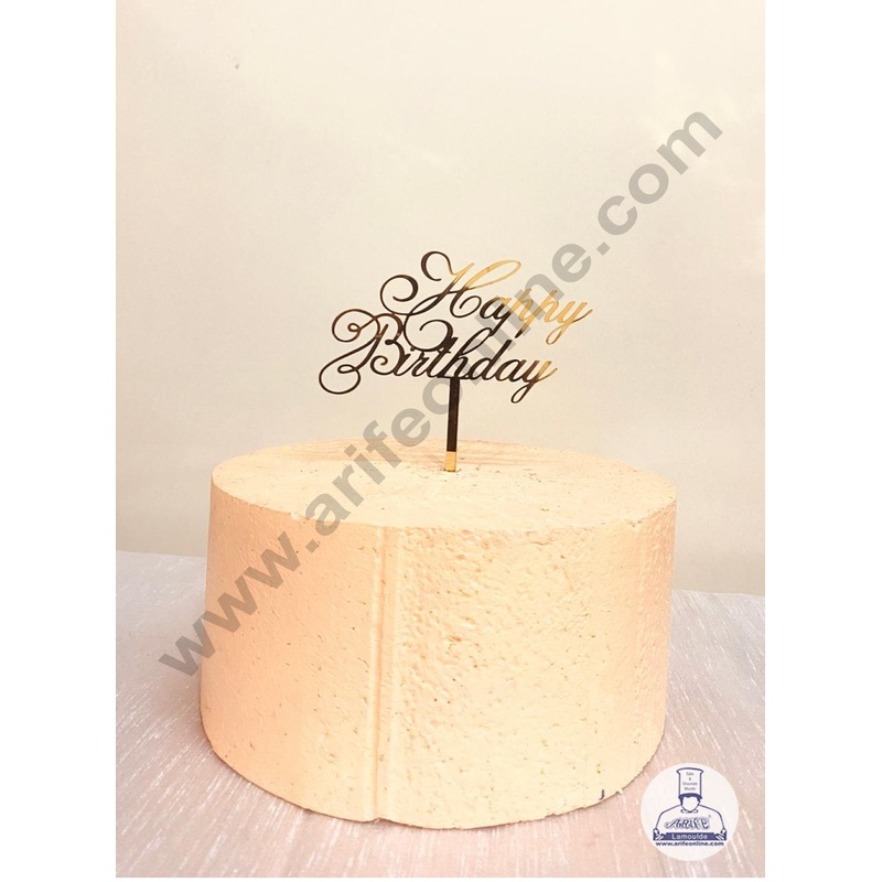 CAKE DECOR 5 inch Acrylic Gold Mirror Finishing Happy Birthday Cake Topper With Heart Design-14 ( SBMT-1249 )