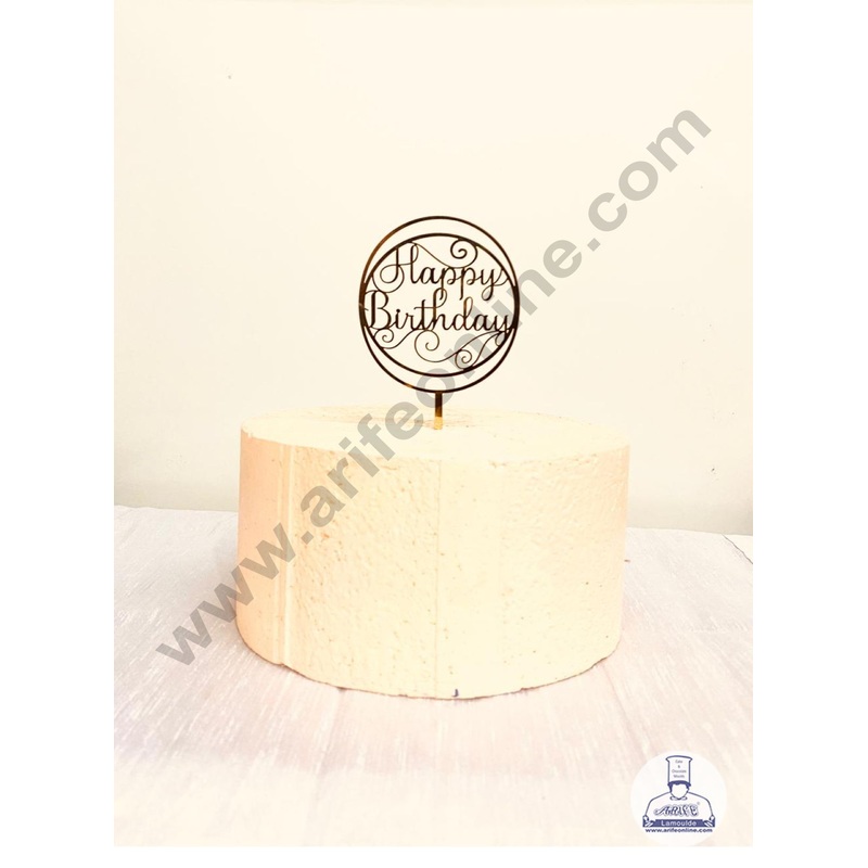 CAKE DECOR 5 inch Acrylic Gold Mirror Finishing Round Happy Birthday Cake Topper  Design-12 ( SBMT-1247 )