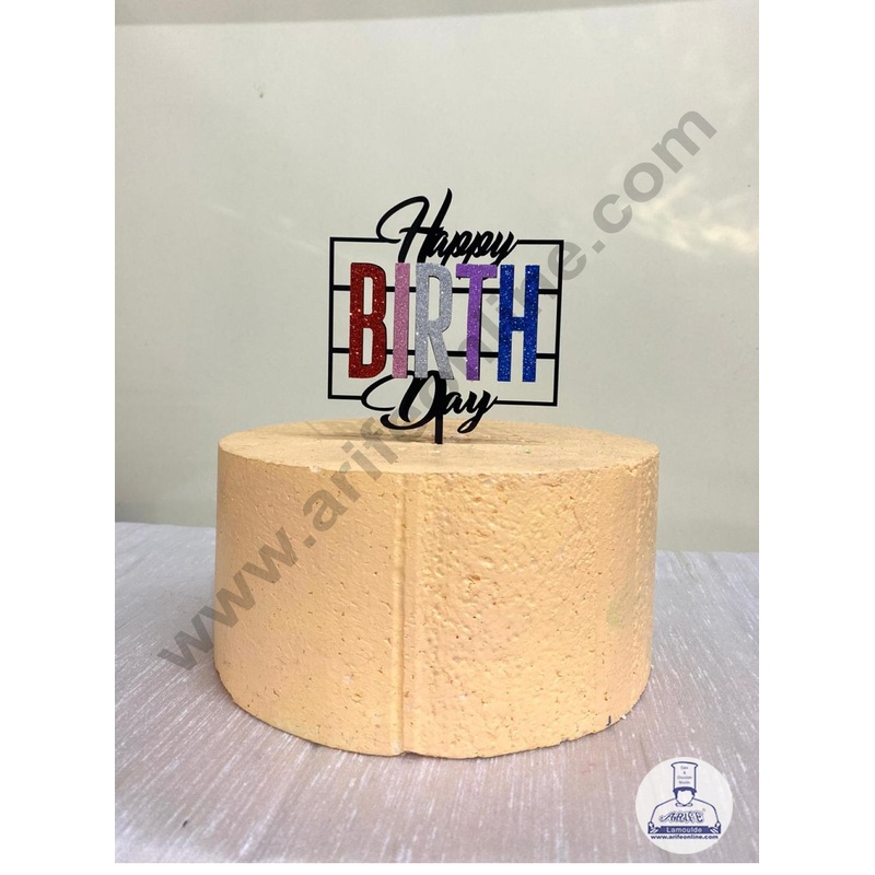 CAKE DECOR 5 inch Black Acrylic Happy Birthday with MultiColor Glitter Cake Topper For Cake And Dessert Decoration  ( SBMT-1222)