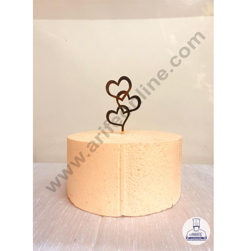CAKE DECOR 5 inch Golden Acrylic 3 Hearts Entwined Cutout Cake Topper Cake Decoration ( SBMT-1231 )