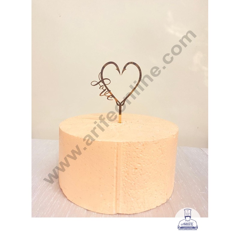 CAKE DECOR 5 inch Golden Love Acrylic Heart Cake Topper Cake And Dessert Decoration ( SBMT-1233 )