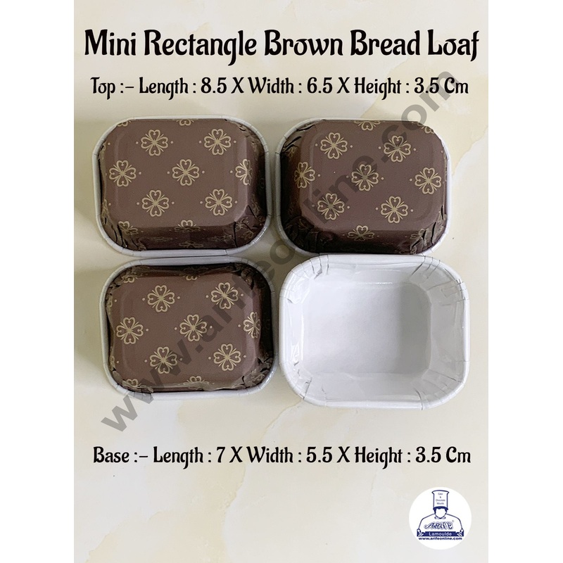 CAKE DECOR 50 Pcs Mini Rectangle Brown Bread Loaf Paper Cup Bake and Serve Cake Mould