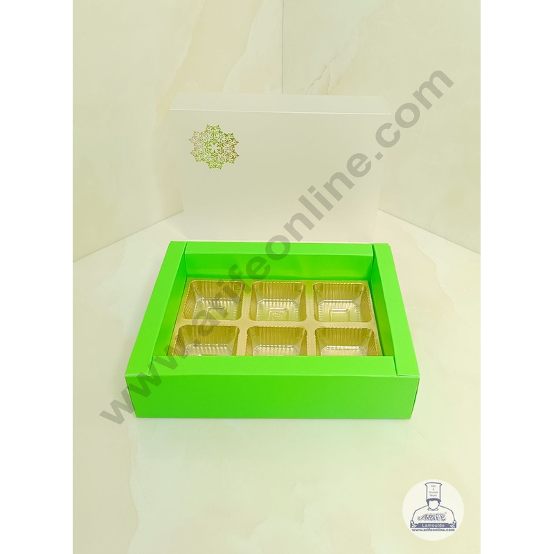 CAKE DECOR 6 Cavity Chocolate Box with Sliding Cover & Cavity ( 10 Piece Pack ) - Green