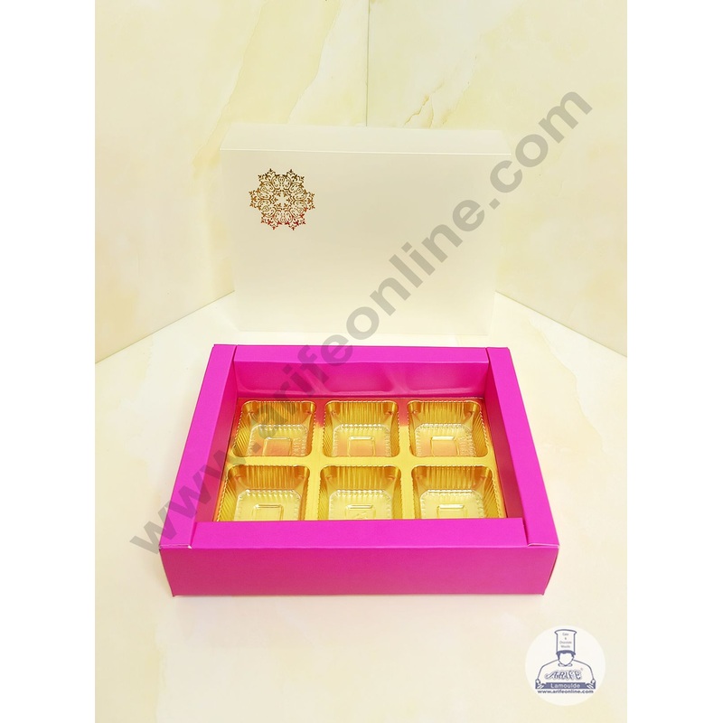 CAKE DECOR 6 Cavity Chocolate Box with Sliding Cover & Cavity ( 10 Piece Pack ) - Pink
