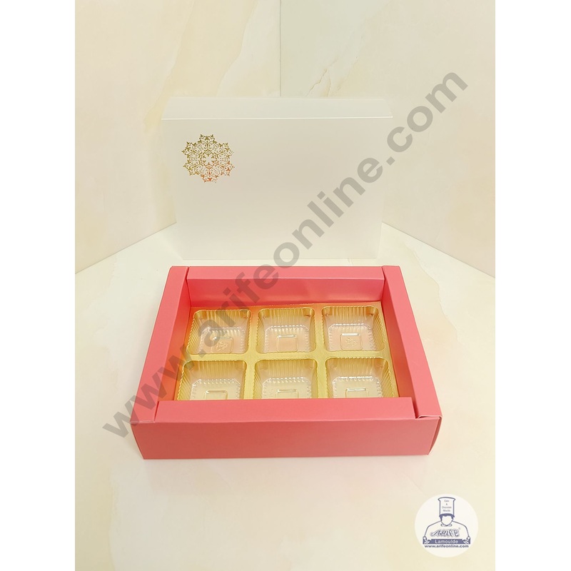 CAKE DECOR 6 Cavity Chocolate Box with Sliding Cover & Cavity ( 10 Piece Pack ) - Red