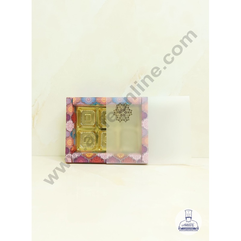 CAKE DECOR 6 Cavity Traditional Design Chocolate Box with Sliding Cover & Cavity ( 10 Piece Pack ) - Multicolor