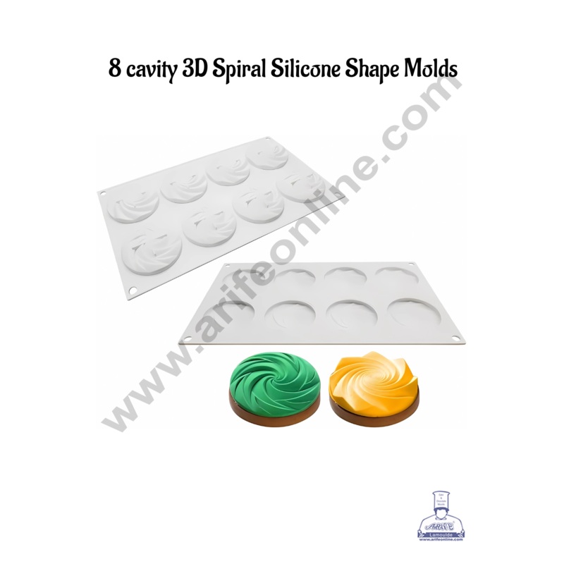 CAKE DECOR 8 Cavity Spiral Silicone Shape Molds Silicone Reusable Chocolate Mould Tray 3D Sphere Mould (SBSM-G100)