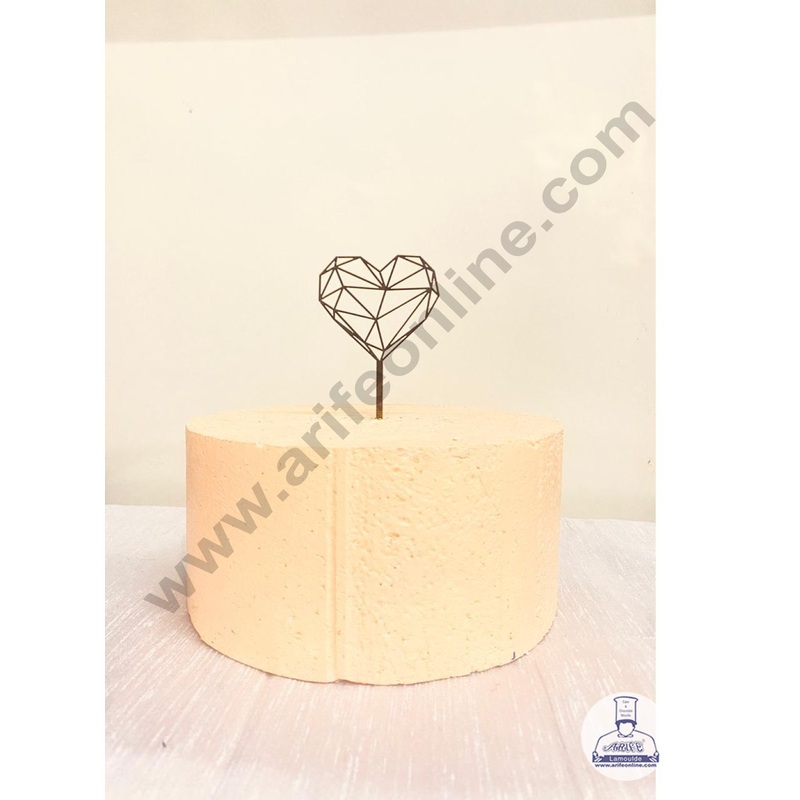 CAKE DECOR Golden Acrylic Geometric Heart With Stick Cake Topper And Dessert Decoration (SBMT-1226)