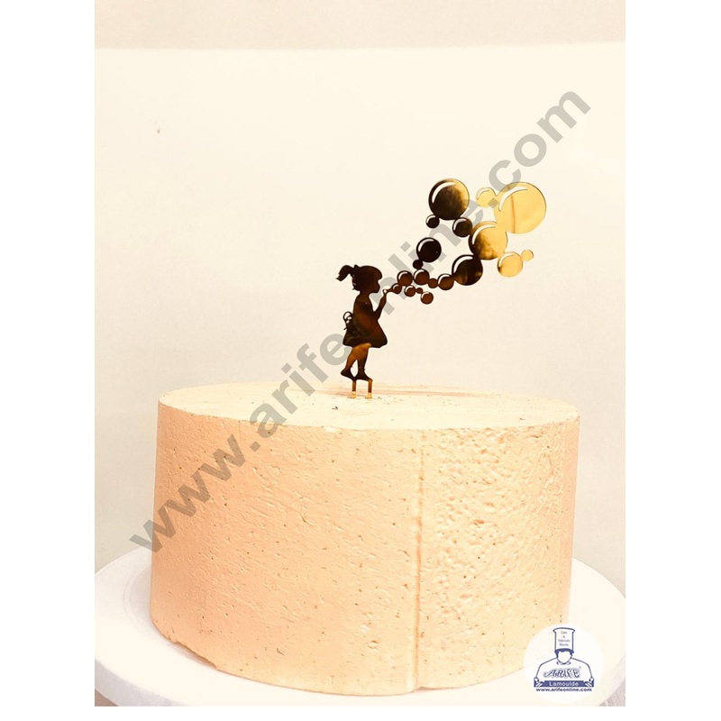 CAKE DECOR Golden Acrylic Girl Blowing Bubbles Cake Topper And Dessert Decoration ( SBMT-1227 )