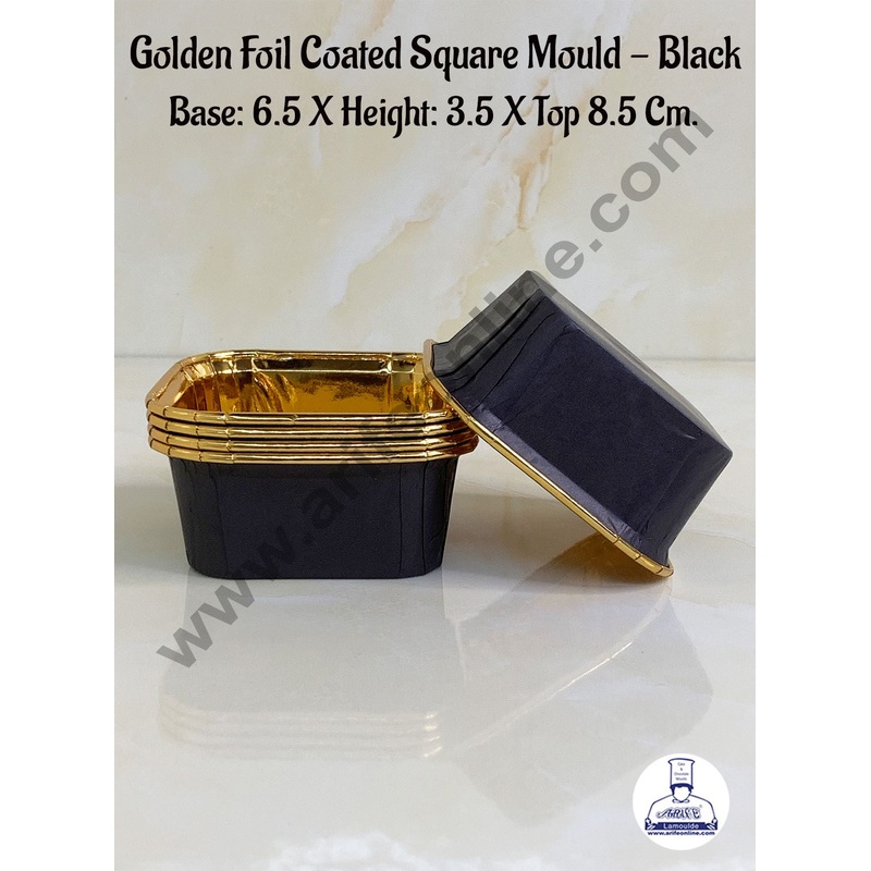 Cake Decor Golden Foil Coated Square Direct Bake-able Paper Mould - Black (50 Pcs)