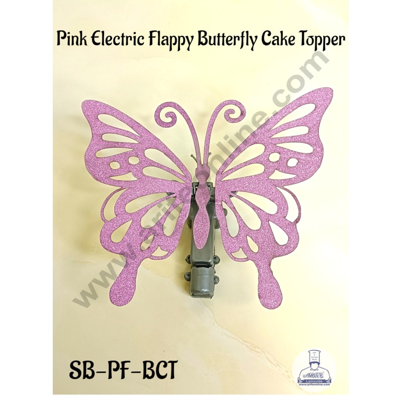 CAKE DECOR Pink Electric Flappy & Twinkle Fluttering Butterfly Toy Cake Topper - 1 Piece | Butterfly Theme Cake | Cake Decoration