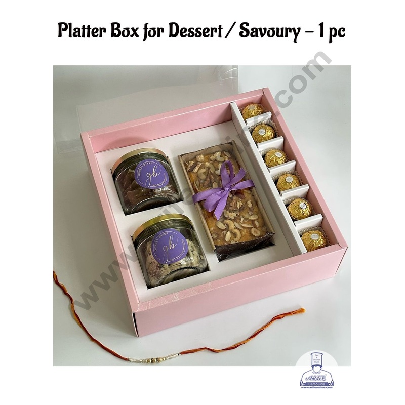CAKE DECOR Platter Box for Dessert / Savoury | Chocolate Box Hamper Box 1 Pcs Pack - Pink
