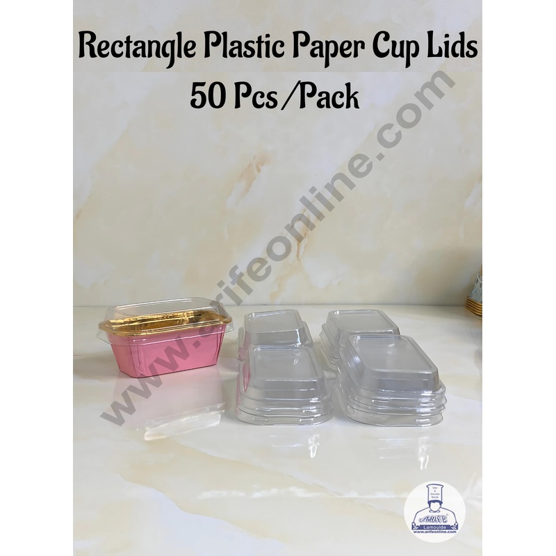 CAKE DECOR Rectangle Plastic Cupcake Lids - 50 pcs pack (Small)
