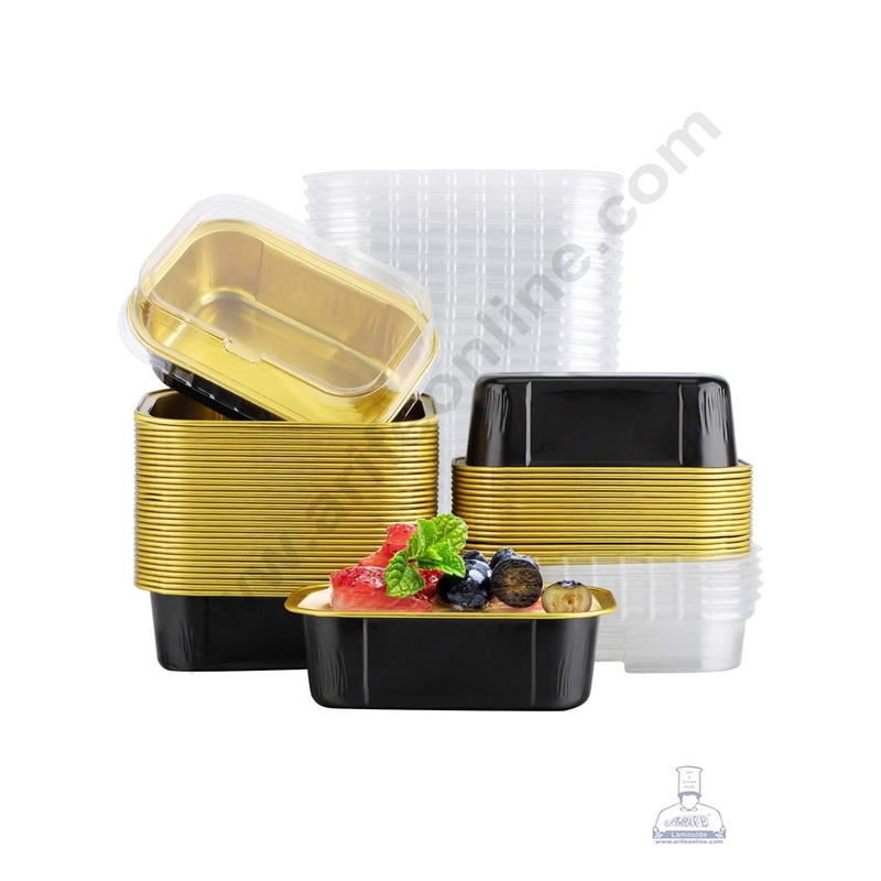 CAKE DECOR Rectangle Scorpio Aluminium Cup Tin Foil With Lid Bake & Serve Cup | Aluminium Containers | Non-Stick Foil Baking Cups - 5 Pcs Pack