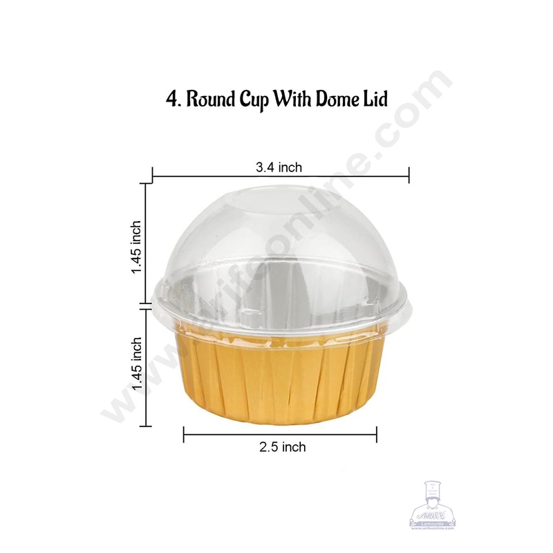 CAKE DECOR Round Frill Aluminium Tin Foil With Dome Lid Bake & Serve Cup| Aluminium Containers | Non-Stick Foil Baking Cups -5 Pcs Pack