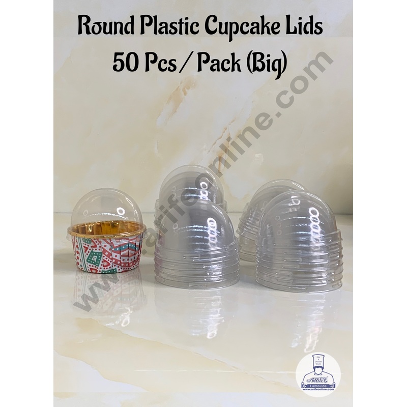 CAKE DECOR Round Plastic Cupcake Lids - 50 pcs pack (Big)