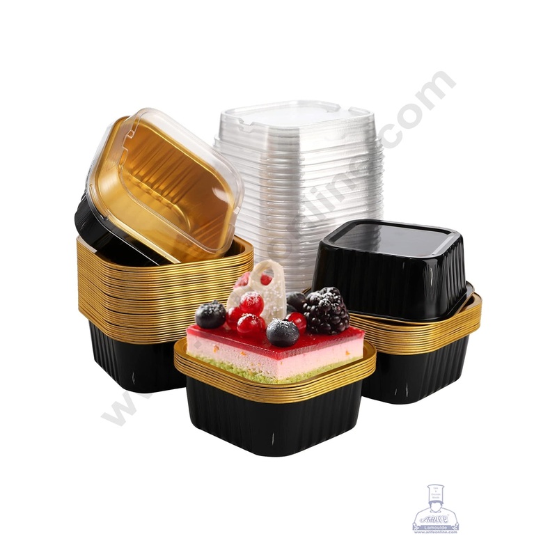 CAKE DECOR Square Nano Aluminium Cup Tin Foil With Lid Bake & Serve Cup| Aluminium Containers | Non-Stick Foil Baking Cups -5 Pcs Pack