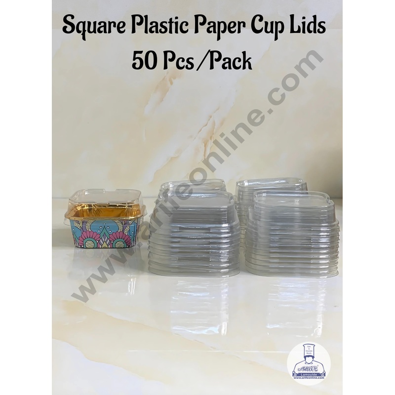 CAKE DECOR Square Plastic Cupcake Lids - 50 pcs pack