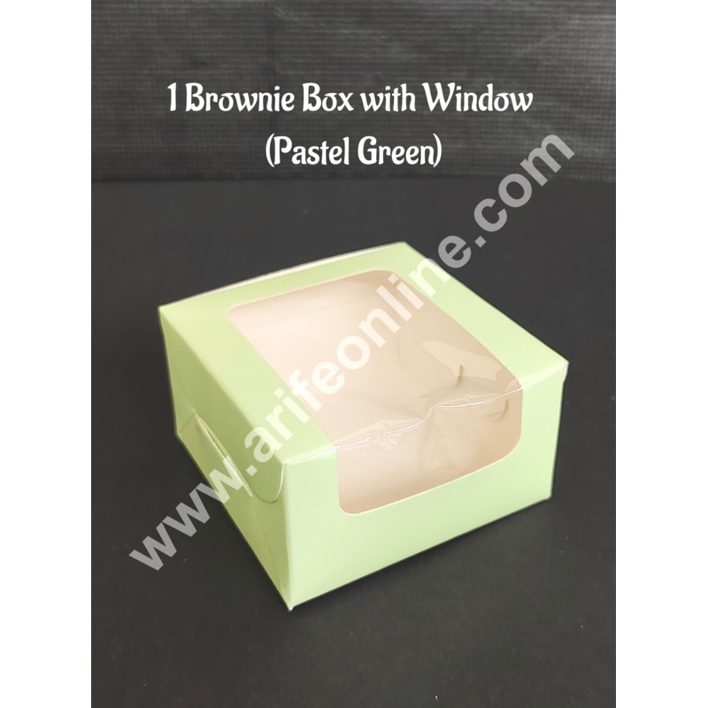 CAKE DECOR 1 Cavity Brownie Boxes with Clear Window Pastel Green color  | Brownie Carriers - 10 Pcs Pack