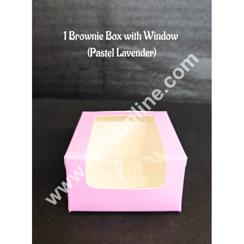 CAKE DECOR 1 Cavity Brownie Boxes with Clear Window Pastel Lavender color  | Brownie Carriers - 10 Pcs Pack