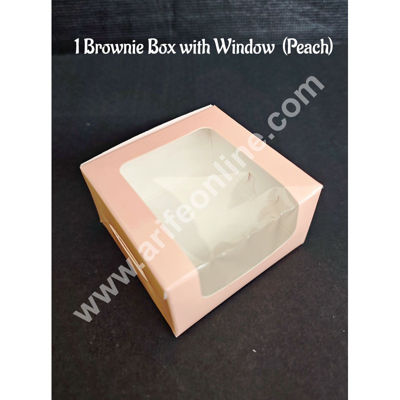 CAKE DECOR 1 Cavity Brownie Boxes with Clear Window Peach color | Brownie Carriers - 10 Pcs Pack