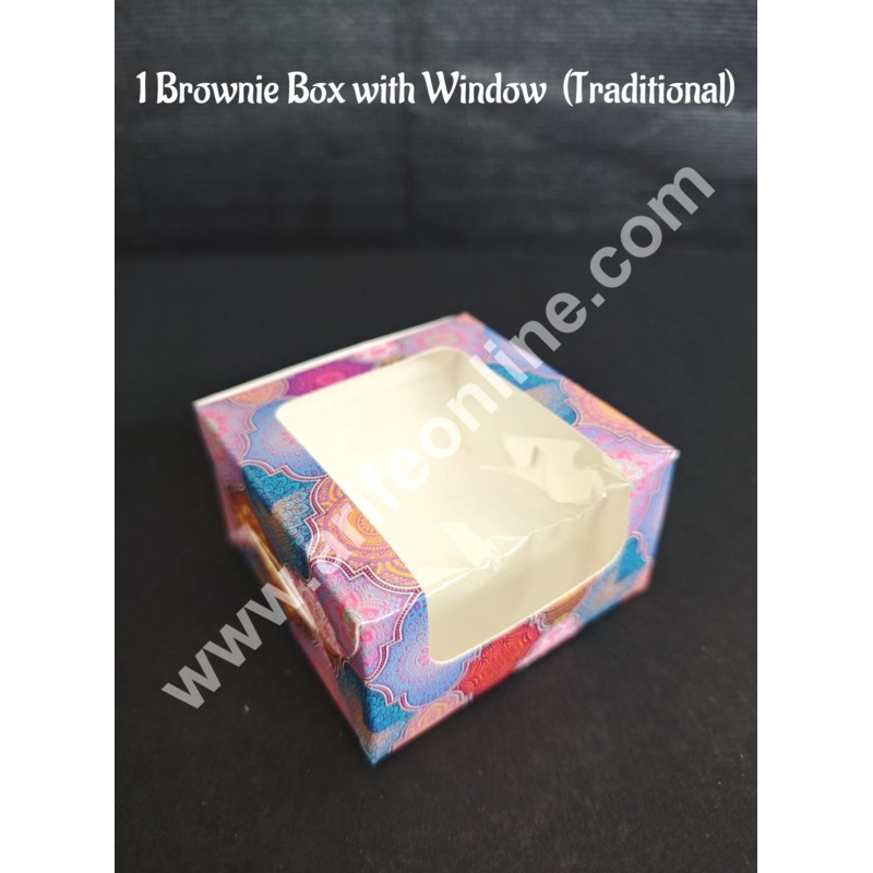 CAKE DECOR 1 Cavity Brownie Boxes with Clear Window Traditional design | Brownie Carriers - 10 Pcs Pack