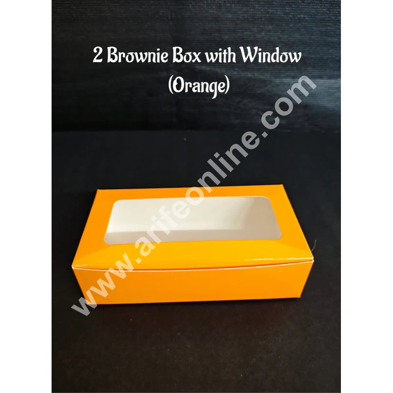 CAKE DECOR  2 Cavity Brownie Boxes with Clear Window Orange color  | Brownie Carriers - 10 Pcs Pack