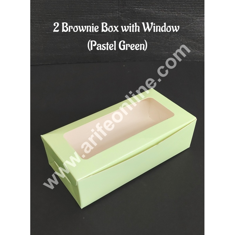 CAKE DECOR  2 Cavity Brownie Boxes with Clear Window Pastel Green color  | Brownie Carriers - 10 Pcs Pack