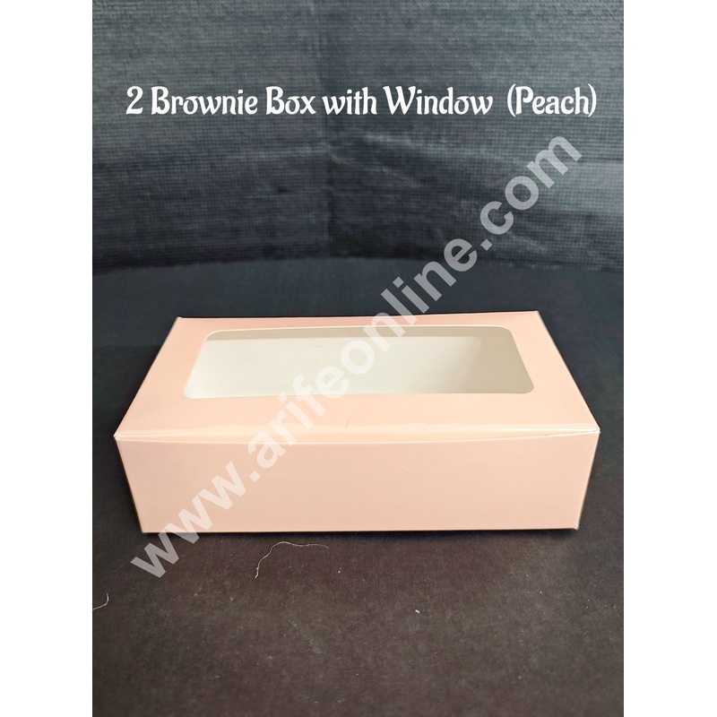 CAKE DECOR  2 Cavity Brownie Boxes with Clear Window Peach color  | Brownie Carriers - 10 Pcs Pack