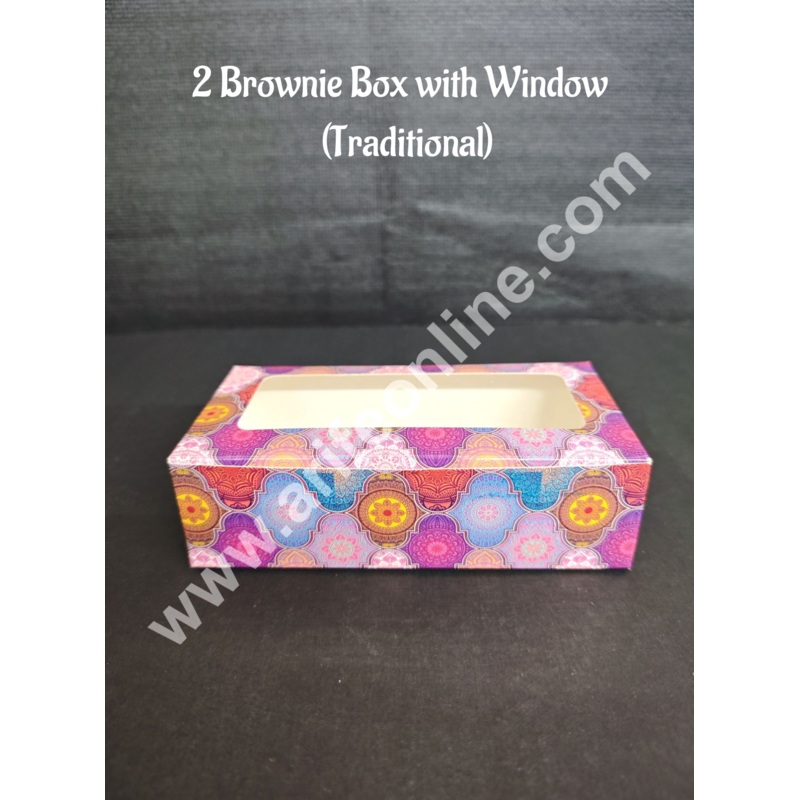 CAKE DECOR 2 Cavity Brownie Boxes with Clear Window Traditional design | Brownie Carriers - 10 Pcs Pack