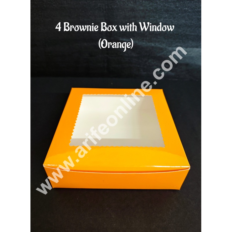 CAKE DECOR  4 Cavity Brownie Boxes with Clear Window Orange color  | Brownie Carriers - 10 Pcs Pack